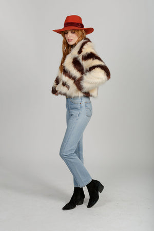 Agnes Ivory Brown Faux Fur Jacket