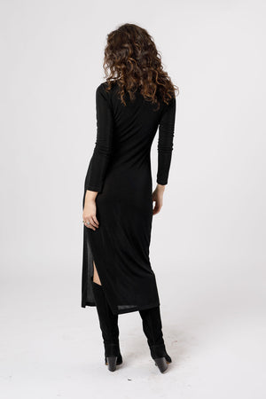 Annabelle Black Cowl Neck Midi Dress
