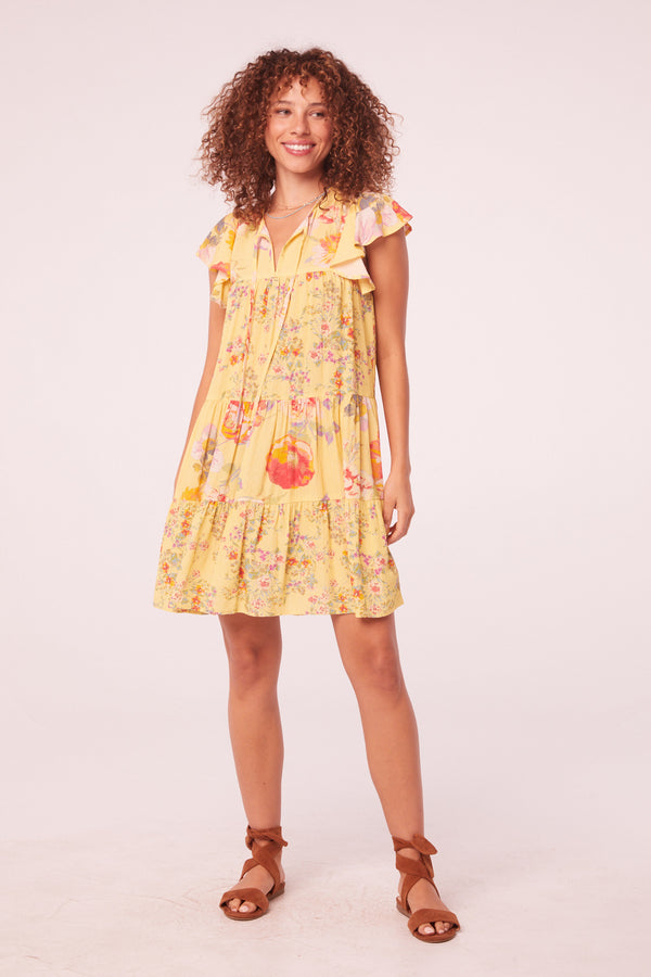 Arbor Yellow Mixed Floral Mini Dress