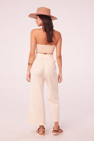 Bolinas Ivory Floral Embroidered High Waisted Pants