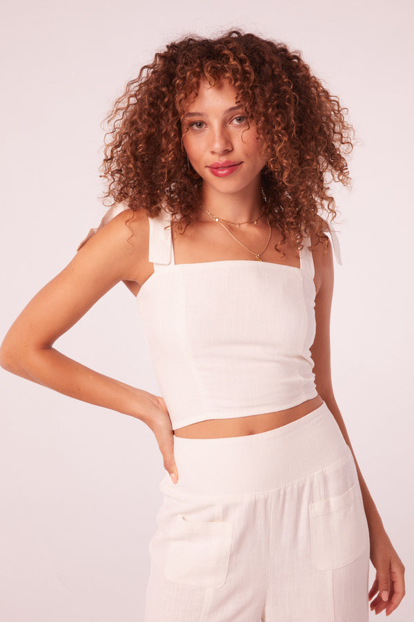 Charli White Linen Crop Top