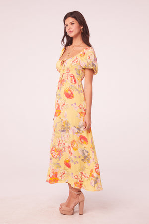 Dayflower Yellow Floral Empire Waist Maxi Dress