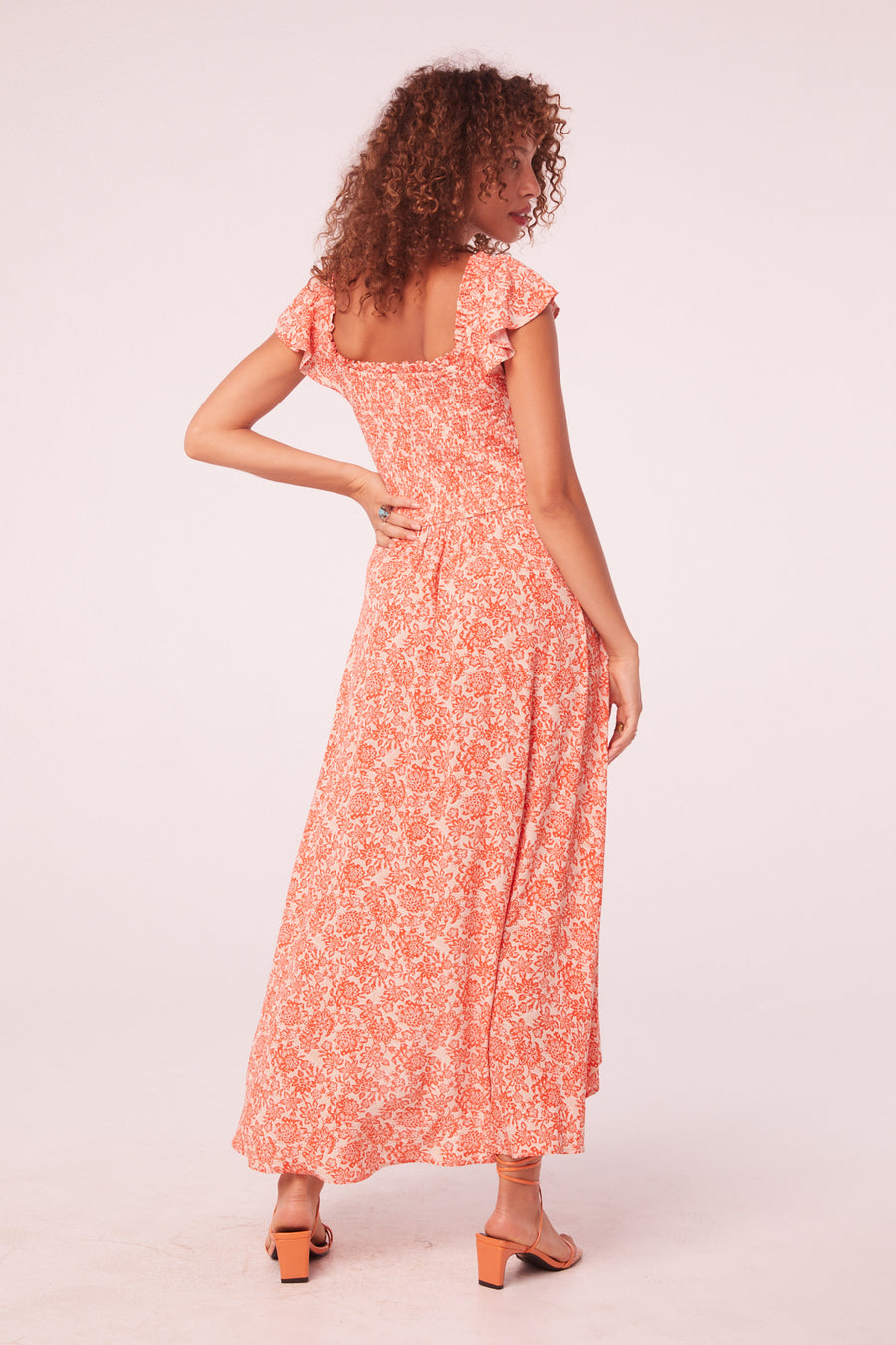 Dixie Orange Floral Smocked Maxi Dress