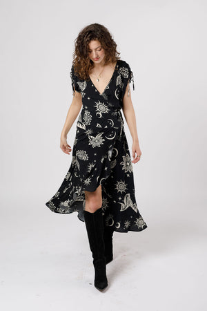 Haylee Black Celestial Wrap Maxi Dress
