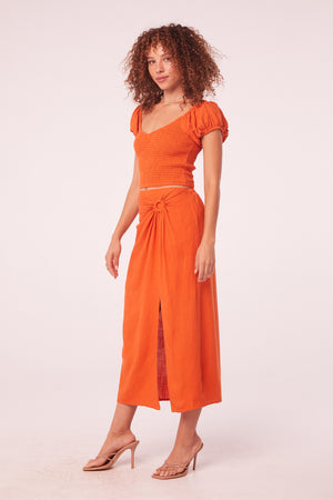 Joan Clay Linen Gathered Midi Skirt