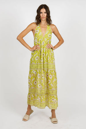 Keahi Lime Floral Halter Maxi Dress
