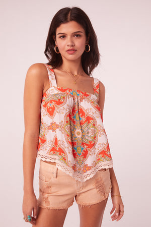 Kenitra Orange Medallion Handkerchief Top
