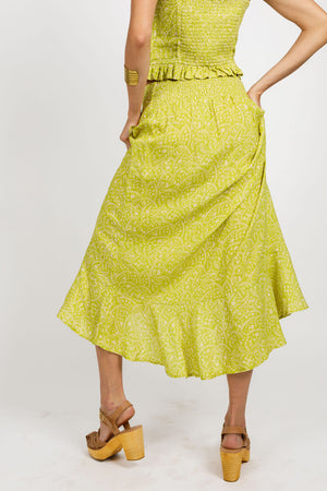 Lei Lime Floral Wrap Midi Skirt