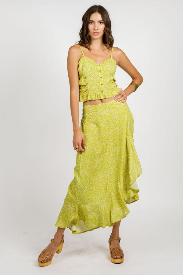 Lei Lime Floral Wrap Midi Skirt