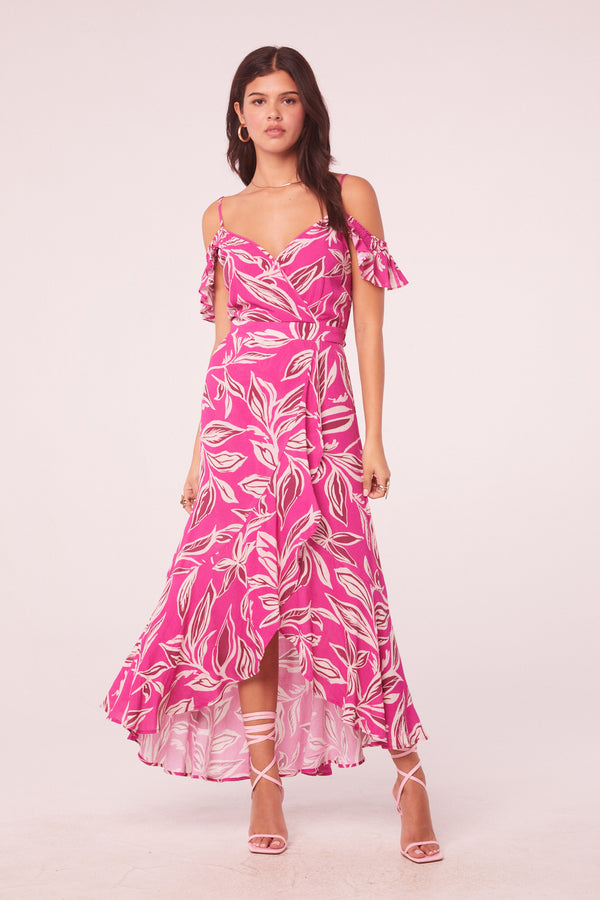 Mahalo Fuchsia Floral Off The Shoulder Maxi Dress