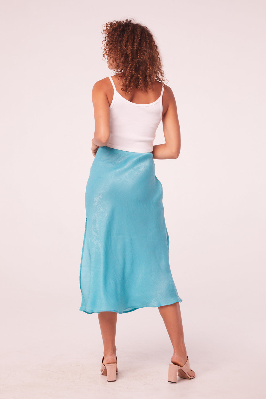 Nida Turquoise Satiny Slip Skirt