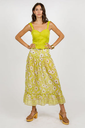 Palila Lime Floral Tiered Maxi Skirt