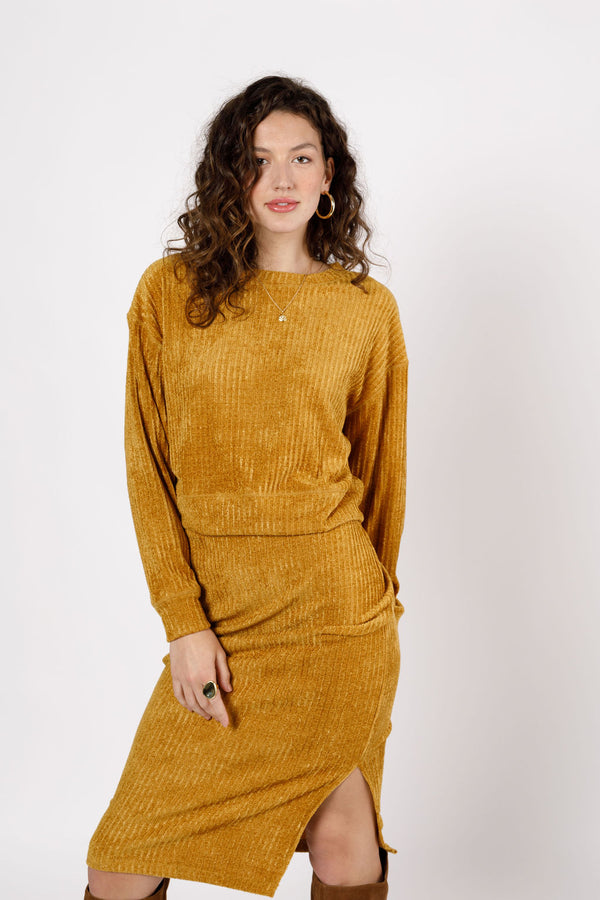 Russel Gold Ribbed Velvet Pullover