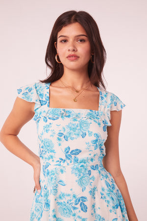 Syros Turquoise Floral Flutter Mini Dress