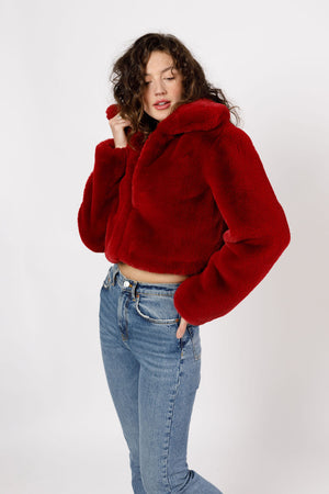 Velma Red Faux Fur Cropped Jacket