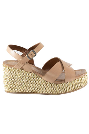Antares Natural Leather Wedge Strappy Sandal