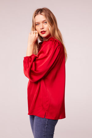 Beth Red Satin Long Sleeve Top