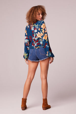 Fano Teal Floral Long Sleeve Top Back