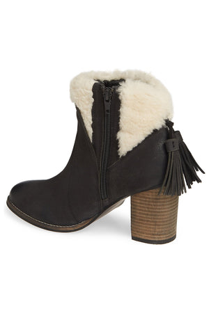 Helena Black Leather Shearling Cuff Bootie Back