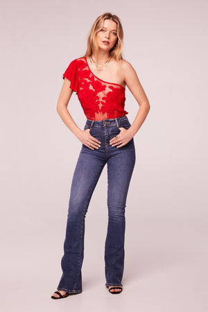 Kallithea Red Sheer Embroidery Bodysuit