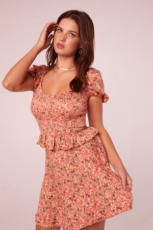 Ketki Salmon Floral Smocked Top