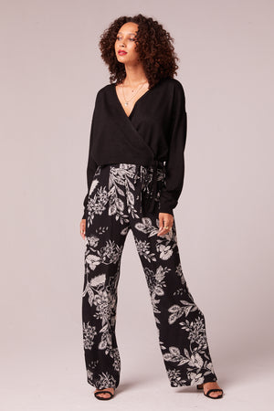 Lynx Black Floral High Waisted Pants Front