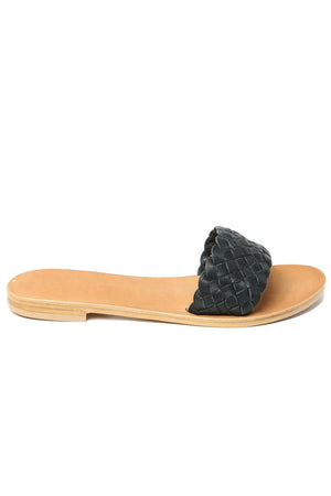 Malibu Black Braided Leather Slide Sandal Side