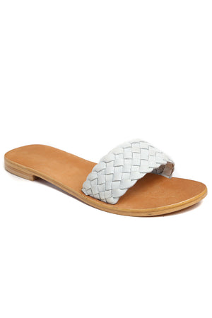 Malibu White Braided Leather Slide Sandal Front