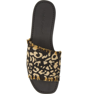 Marina Black Leopard Woven Canvas Slide Sandal Top