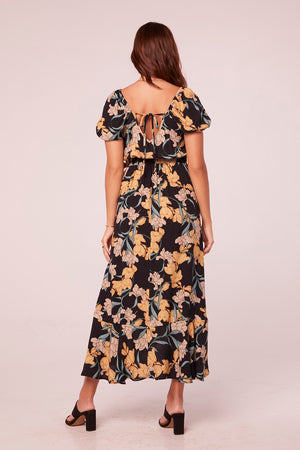 Natessa Black Floral Wrap Maxi Dress