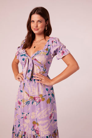 Niesha Lavender Floral Tie Front Midi Dress