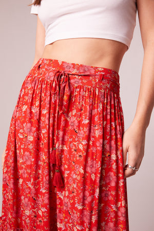 Ninette Crimson Floral Maxi Skirt