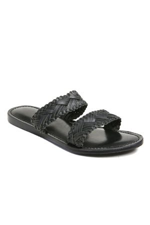 Pier Black Braided Leather Sandal Front