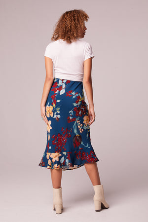 Pisa Teal Floral Ruffle Slip Skirt Back