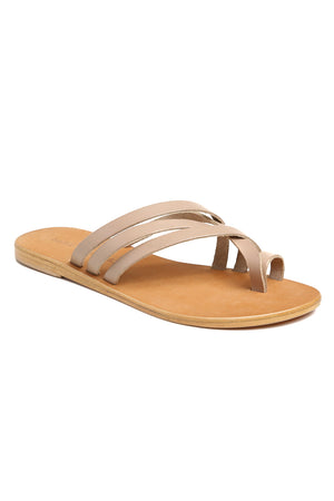 Rose Beige Leather Strappy Sandal Front