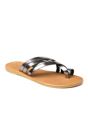 Rose Pewter Leather Strappy Sandal Front