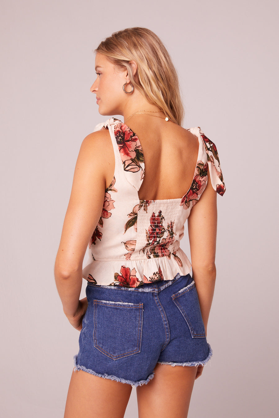 Rue Beige Floral Structured Tank Top