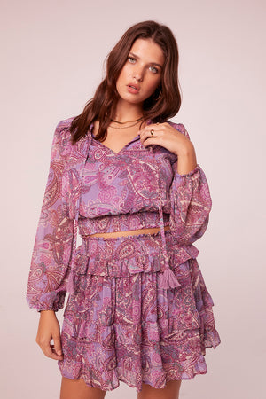 Shyla Lavender Paisley Long Sleeve Top