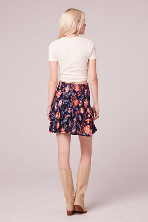 Sori Navy Floral Smocked Mini Skirt Back