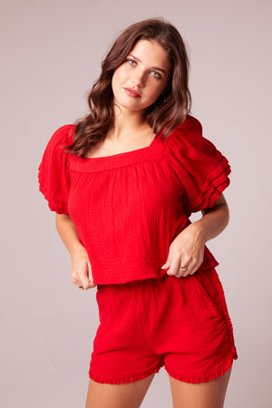 Wild World Strawberry Puff Sleeve Top